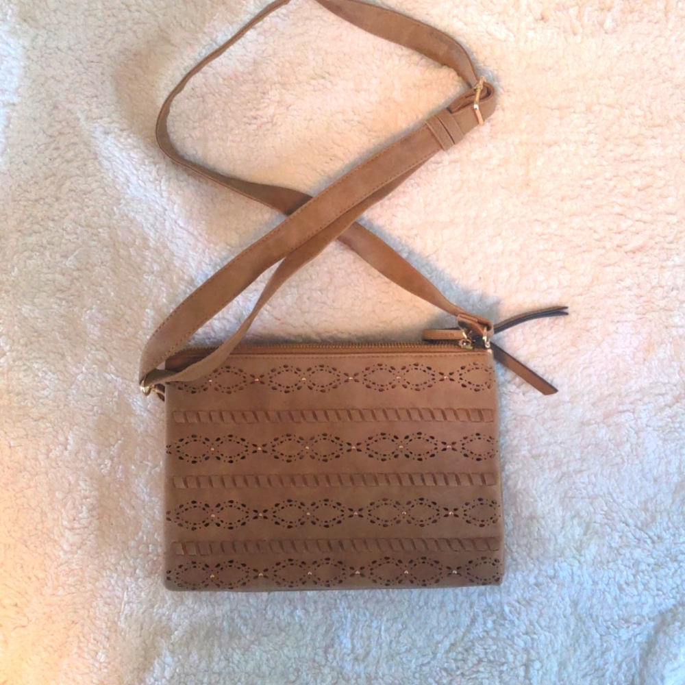women's Genuine leather shoulder purse with three compartments